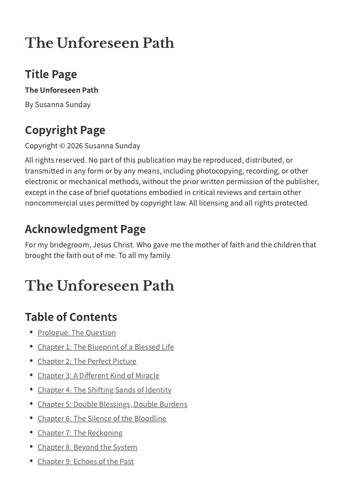 Page 1 of The Unforeseen Path by Susanna Sunday